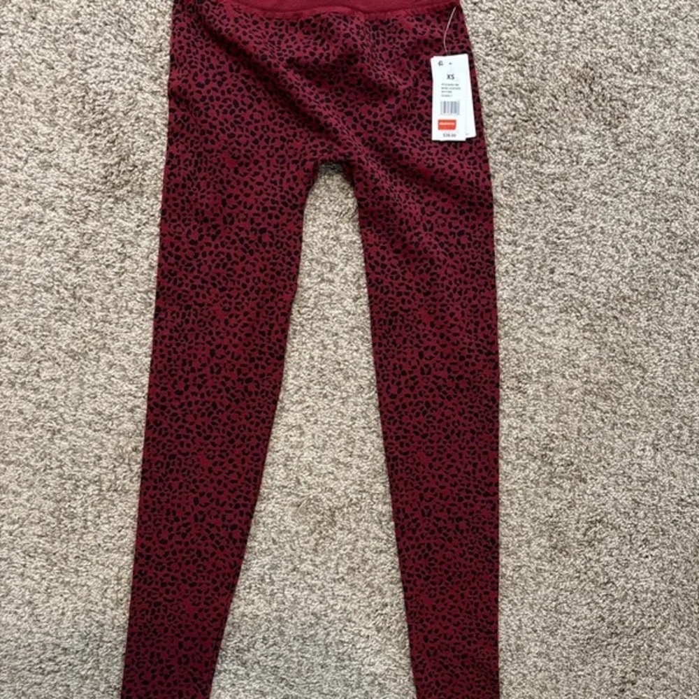 Pink Rose Burgundy Leopard-Print Kids Leggings